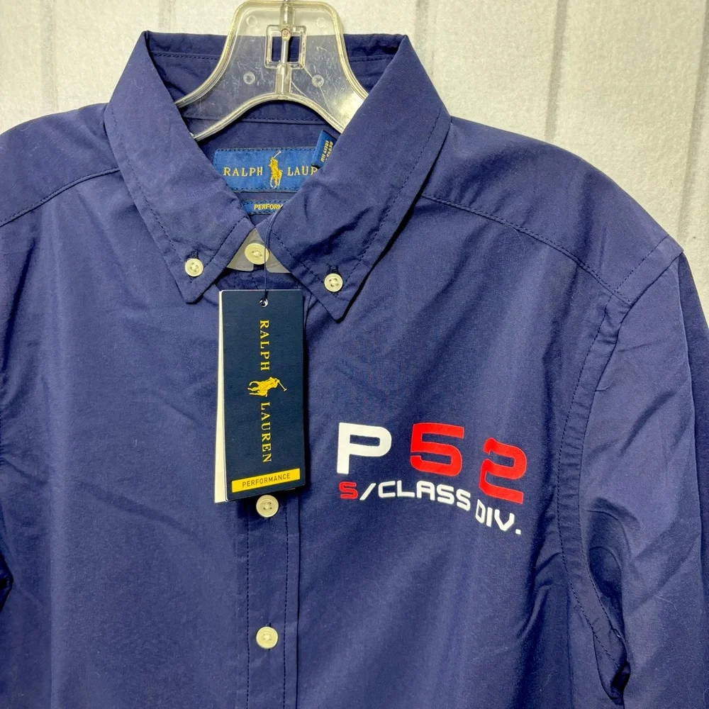 Ralph Lauren Navy Blue Button Down Performance Shirt Size M (10-12)‎